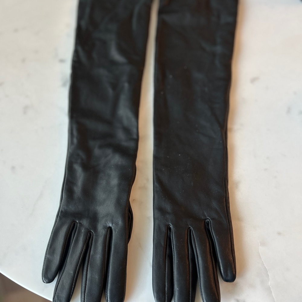 J. Crew Black Leather Long Gloves
